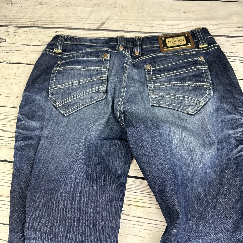 COOGI Jeans Womens 9/10 Dark Wash Gold Stud Zip Pocket Low Rise Straight Leg